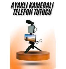 Telefon Tutucu Mini Mikrofonlu Tripod Vlog Çekim Video