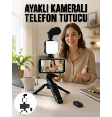 Telefon Tutucu Led Işıklı Kumandalı Mikrofon Telefon Vlog Video Kayıt Yeni Nesil