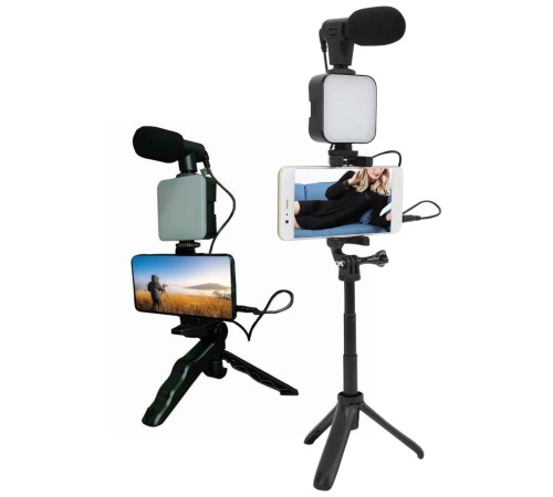 Telefon Tutucu Led Işıklı Kumandalı Mikrofon Telefon Vlog Video Kayıt