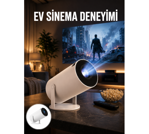 Sinema Projektörü Android HDMI USB WİFİ Ses Çıkışlı Ayaklı Projeksiyon Taşınabilir Yeni Nesil