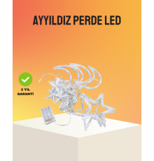 Yıldız ve Ay Figürlü Prizli Perde LED Işık Romantik Ortam Aydınlatması