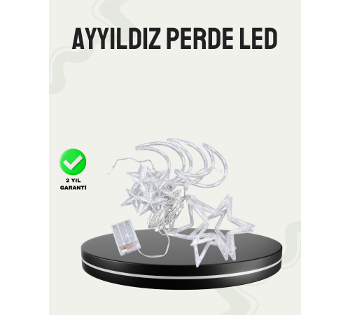 Prizli Yıldız Ay Perde LED Işık Ev ve Organizasyon Dekoru