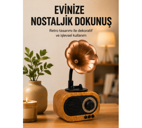 Retro Tasarımlı Mini Bluetooth Hoparlör ve FM Radyo Çoklu Medya Yeni Nesil