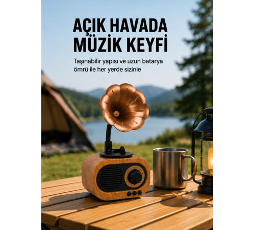 Taşınabilir Mini Retro Radyo Bluetooth Hoparlör USB SD AUX Destekli Yeni Nesil
