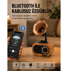 Mini Nostaljik Bluetooth Hoparlör FM Radyo 8 Saat Batarya Yeni Nesil