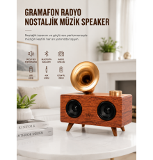 Bluetooth Nostalji Speaker Radyo Gramofon Ahşap Renk Vintage Yeni Nesil