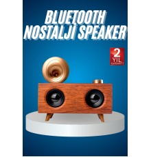 Bluetooth Nostalji Speaker Radyo Gramofon Ahşap Renk Vintage