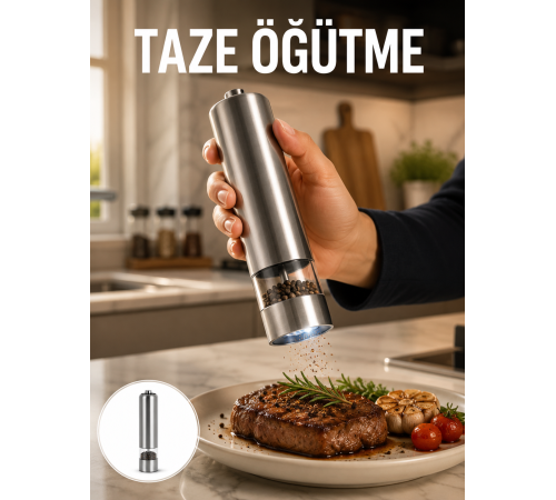 Işıklı Pilli Baharat Değirmeni Taze ve Pratik Öğütme Yeni Nesil