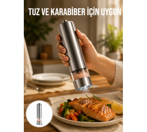 Tek Elle Kullanılan Otomatik Baharat Değirmeni Işıklı Sistem Yeni Nesil