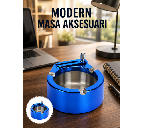 Metal Küllük ve Çakmak Seti Yuvarlak Modern Tasarım Yeni Nesil