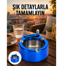 Yuvarlak Metal Küllük Çakmak Entegreli Dayanıklı Yapı Yeni Nesil