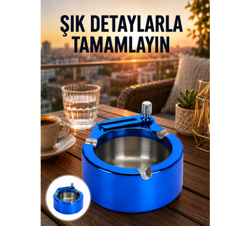 Yuvarlak Metal Küllük Çakmak Entegreli Dayanıklı Yapı Yeni Nesil