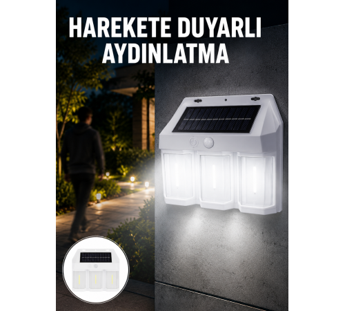 3 in 1 Solar Duvar Lambası – IP65 Su Geçirmez, Hareket Sensörlü Yeni Nesil