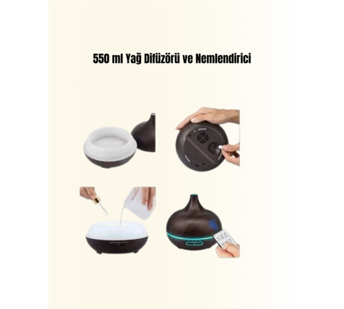 550 ml Kapasiteli Ultrasonik Difüzör – Yağsız Nemlendirici Kullanımıyla Uyumlu