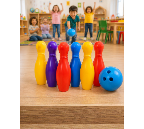 Renkli Çocuk Bowling Oyunu 6 Kukalı Eğitici Eğlence Seti