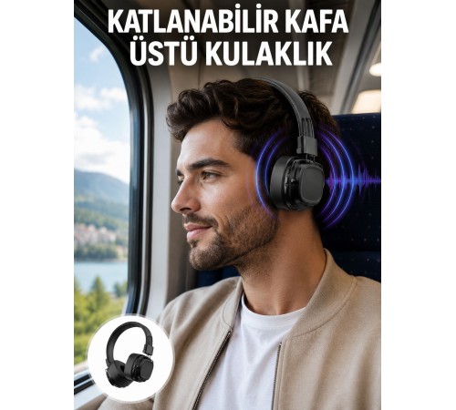Ergonomik Konforlu Kablosuz Kulak Üstü Bluetooth Kulaklık Yeni Nesil