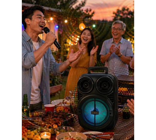RGB Işıklı Bluetooth Karaoke Hoparlör Mikrofonlu USB TF Kart Destekli Taşınabilir Speaker