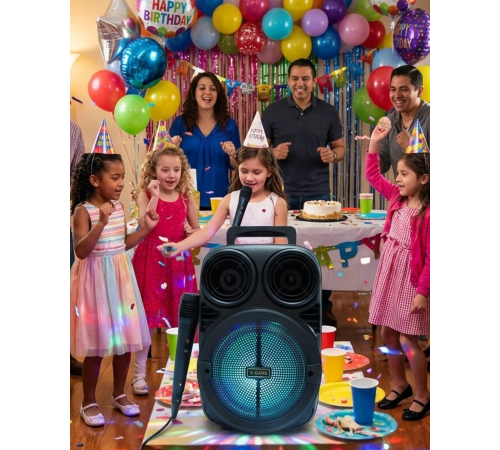 Kablosuz Karaoke Hoparlör Mikrofonlu RGB Işıklı Bluetooth Speaker USB TF Kart Destekli