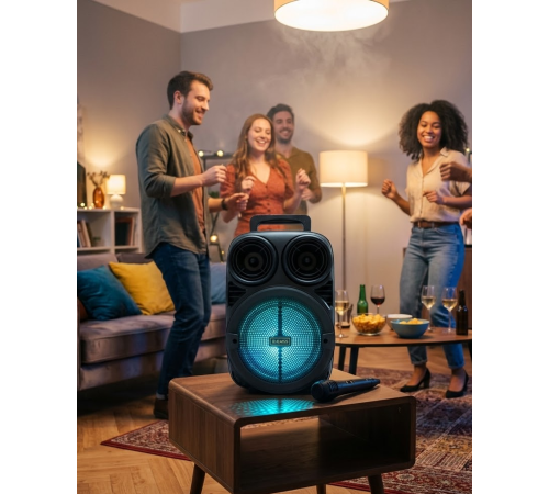 Bluetooth Taşınabilir Karaoke Hoparlör 6.5 İnç Mikrofonlu RGB Işıklı USB TF Kart Destekli