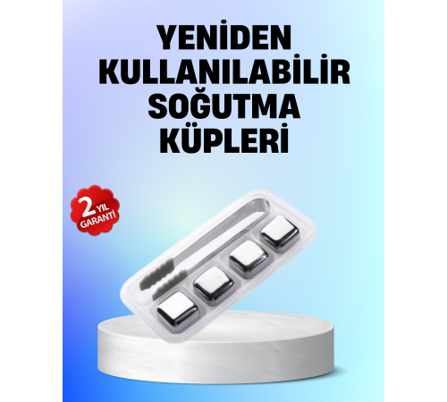 Paslanmaz Çelikten Üretilmiş Metal Buz Küpü Seti ve Buz Klipsi