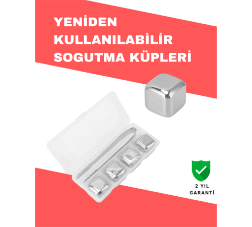 Paslanmaz Çelikten Üretilmiş Metal Buz Küpü Seti ve Buz Klipsi