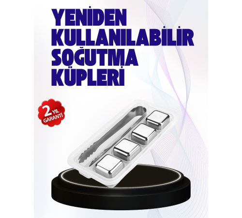 Paslanmaz Çelikten Üretilmiş Metal Buz Küpü Seti ve Buz Klipsi