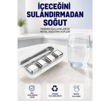 Paslanmaz Çelikten Üretilmiş Metal Buz Küpü Seti ve Buz Klipsi