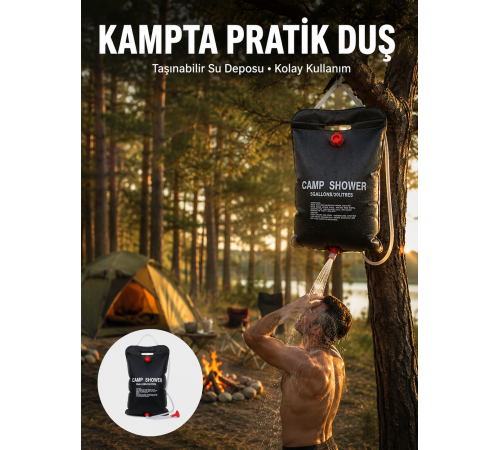 Taşınabilir Kamp Duşu Solar Isıtmalı 20 Litre Su Kapasiteli Hijyen Çözümü Yeni Nesil