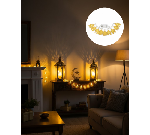 Dekoratif Ramazan LED Işık Pilli Cami Tasarımlı Zincir Aydınlatma