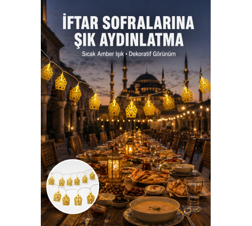 Dekoratif Ramazan LED Işık Pilli Cami Tasarımlı Zincir Aydınlatma Yeni Nesil