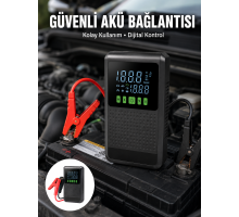 12.000 mAh Şarjlı Araç Akü Takviye ve Işıklı Hava Kompresörü Yeni Nesil