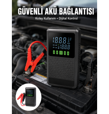 12.000 mAh Şarjlı Araç Akü Takviye ve Işıklı Hava Kompresörü Yeni Nesil