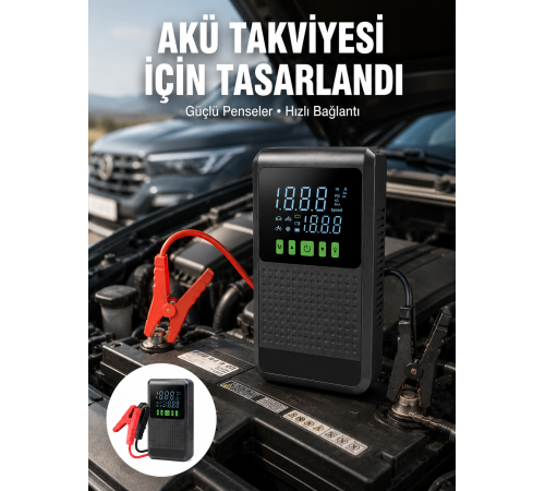 4’ü 1 Arada Jump Starter Hava Kompresörü Powerbank ve LED Fener Yeni Nesil