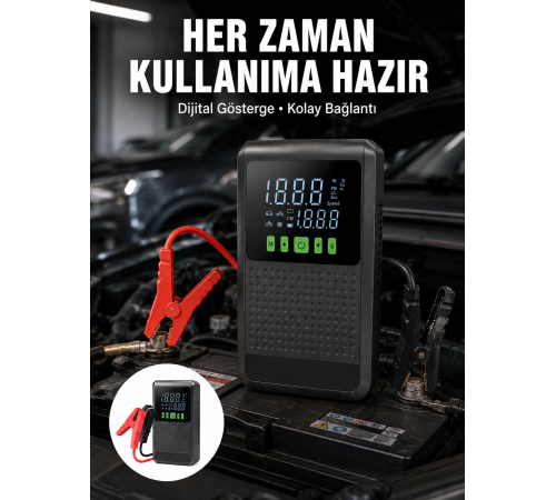 Taşınabilir Araç Akü Şarj Takviye Cihazı 150 PSI Dijital Kompresör Yeni Nesil