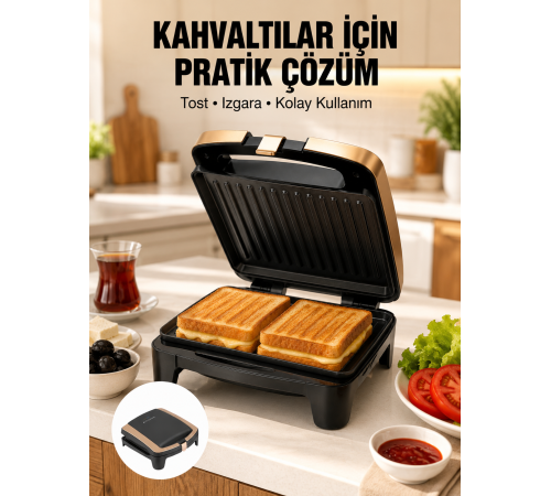 Tost Makinesi Yapışmaz Plaka 1500 Watt Güçlü Performans Yeni Nesil