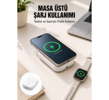 Akıllı Saat ve Telefon Uyumlu 4’ü 1 Arada Powerbank 10000 mAh Yeni Nesil