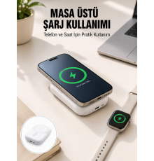 Akıllı Saat ve Telefon Uyumlu 4’ü 1 Arada Powerbank 10000 mAh Yeni Nesil