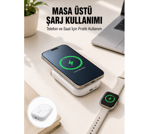 Akıllı Saat ve Telefon Uyumlu 4’ü 1 Arada Powerbank 10000 mAh Yeni Nesil
