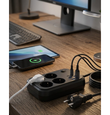 Çoklu Priz ve USB Şarj Ünitesi 4 Soket 2 Type C Güvenli Enerji Yönetimi