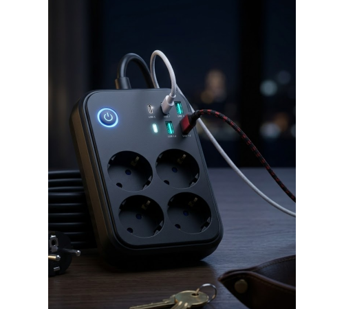 Akım Korumalı Uzatma Prizi 4 USB 2 Type C Dayanıklı ve Güvenli Tasarım