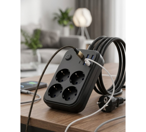 Akım Korumalı Çoklu Priz 4 USB 2 Type C 4 Priz Güvenli ve Hızlı Şarj