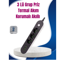3 USB Çıkışlı Hızlı Şarjlı Anahtarlı Üçlü Priz