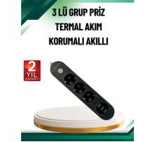 Akım Korumalı Anahtarlı USB Girişli Üçlü Priz