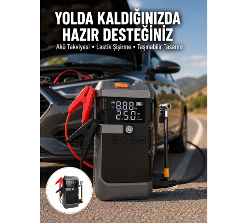 Işıklı Hava Kompresörlü Taşınabilir Akü Takviye Ünitesi Yeni Nesil