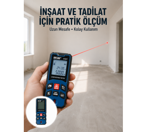 Dijital Lazer Mesafe Ölçüm Cihazı İnşaat ve Ev Kullanımı Yeni Nesil
