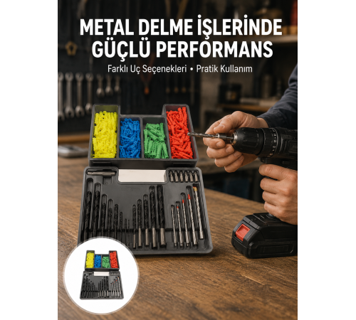 Kapsamlı Matkap Ucu Seti Organizer Kutulu Ahşap Metal Beton Delme Yeni Nesil