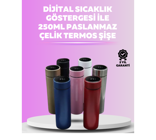 LED Sıcaklık Ölçerli 250 ml Yalıtımlı Termos Şişe