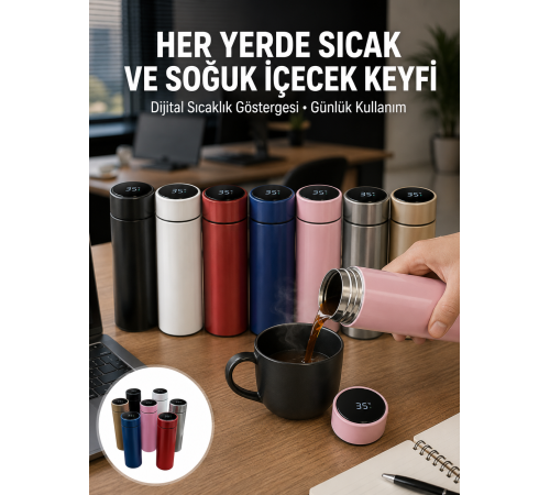 Uzun Süre Isı Koruma Sağlayan Dijital Göstergeli Termos Yeni Nesil