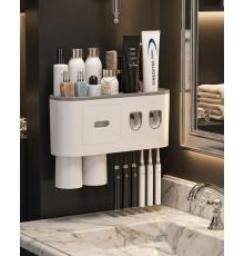 Çift Dispenserli Diş Macunu Sıkacağı 6 Fırçalık Bardaklı Banyo Organizer
