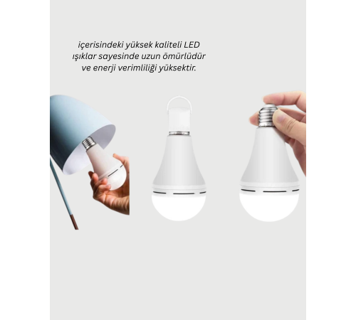 30W Şarjlı LED Ampul E27 Duy %80 Enerji Tasarruflu Soğuk Beyaz